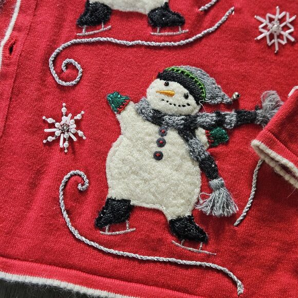 Marissa Christina Christmas Cardigan Sweater Snowflake Skating Snowman Size M - Picture 10 of 10